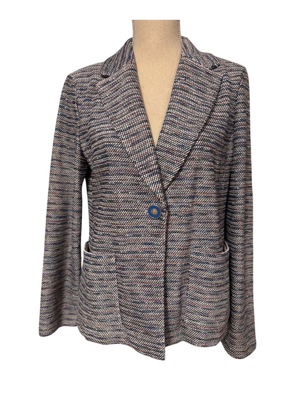 ST. JOHN BLAZER JACKET BLUE WHITE PINK BLACK TWEED KNIT Size 6 NEW NWOT